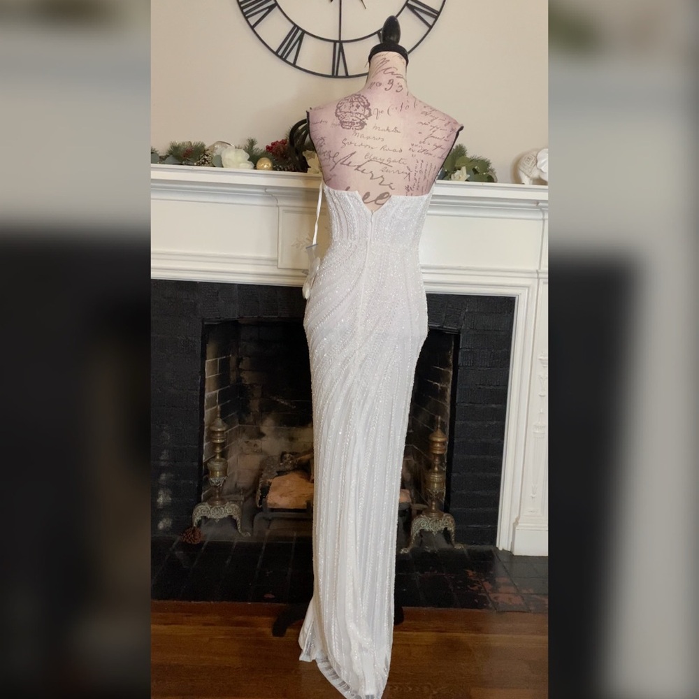 Beaded white/ivory prom dress, formal dress, or pageant evening gown - Picture 4 of 6